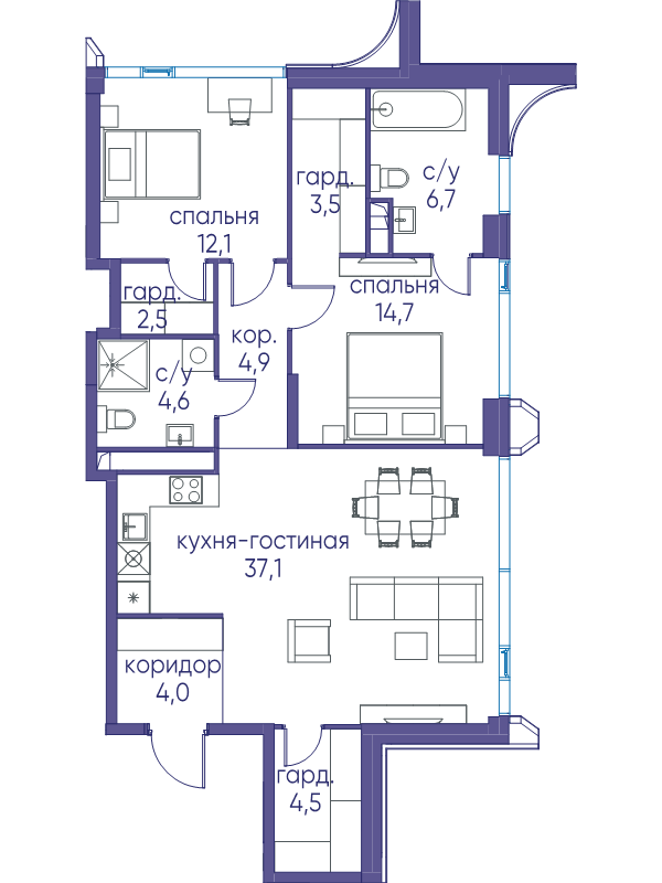 3 ккв (Евро) 90,1 м²
