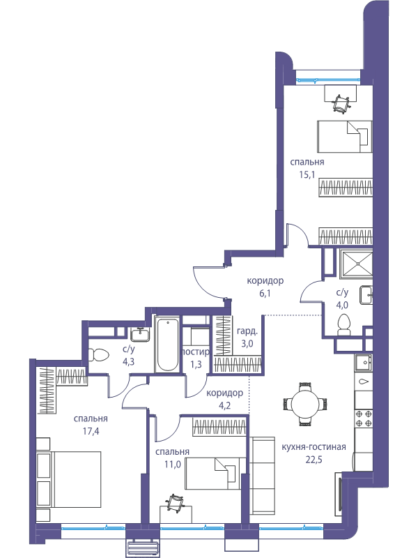 4 ккв (Евро) 87,8 м²