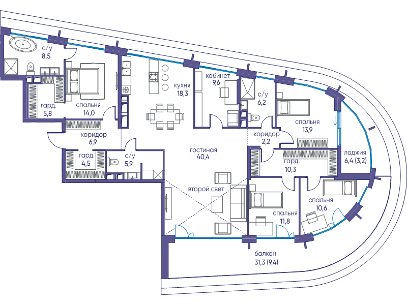 6 ккв (Евро) 180,8 м²