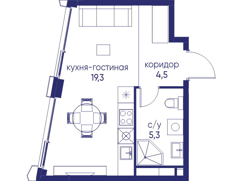 Студия 29,1 м²