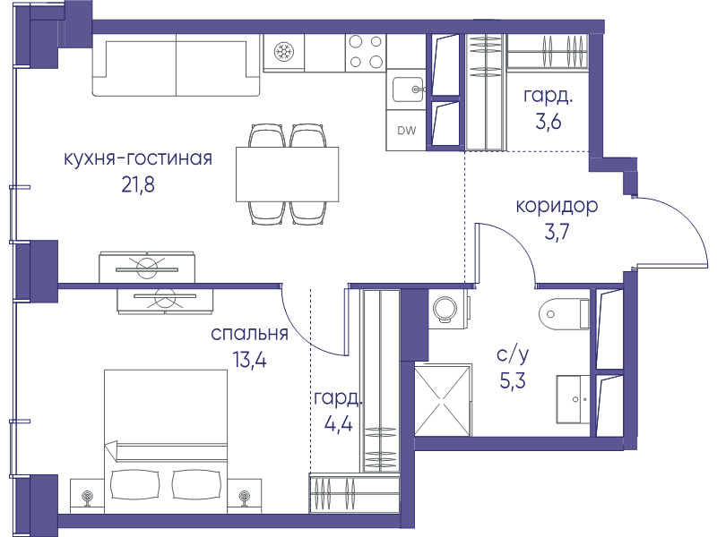 2 ккв (Евро) 52,2 м²