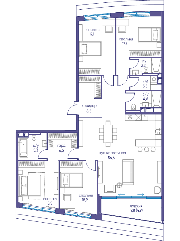 5 ккв (Евро) 158,9 м²