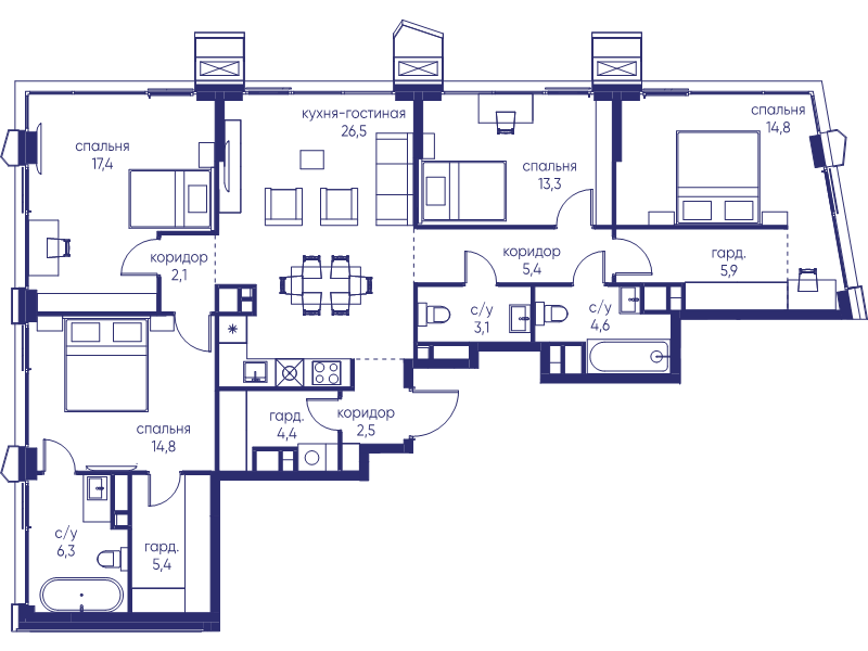 5 ккв (Евро) 126,5 м²