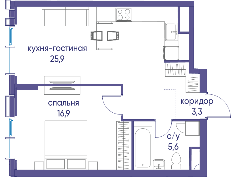 2 ккв (Евро) 51,7 м²