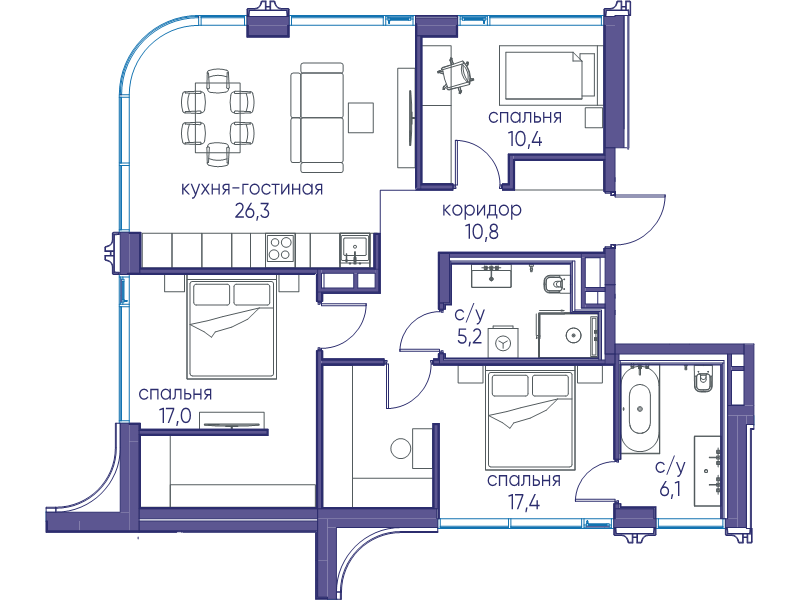 3 ккв 93,2 м²