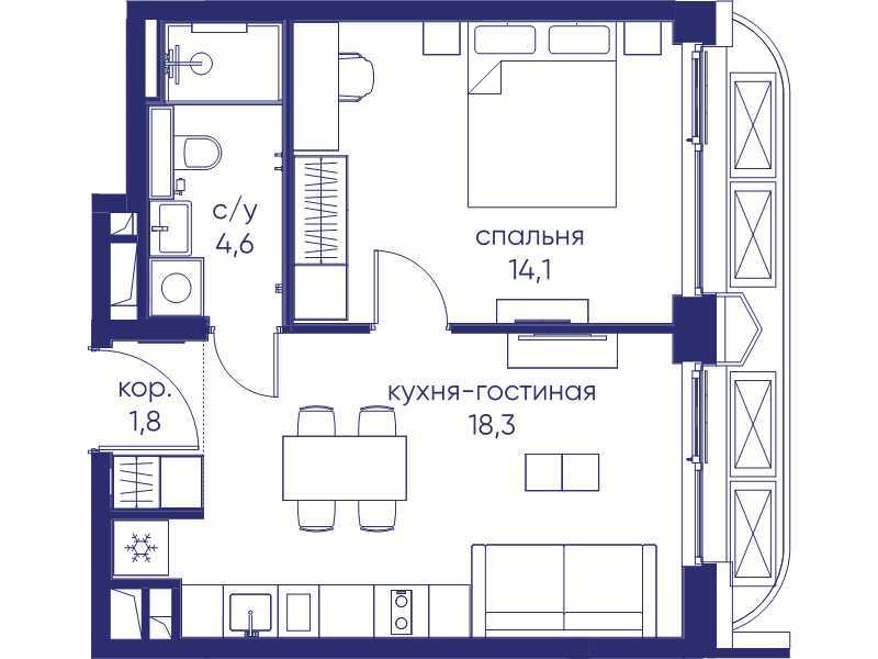 2 ккв (Евро) 38,8 м²