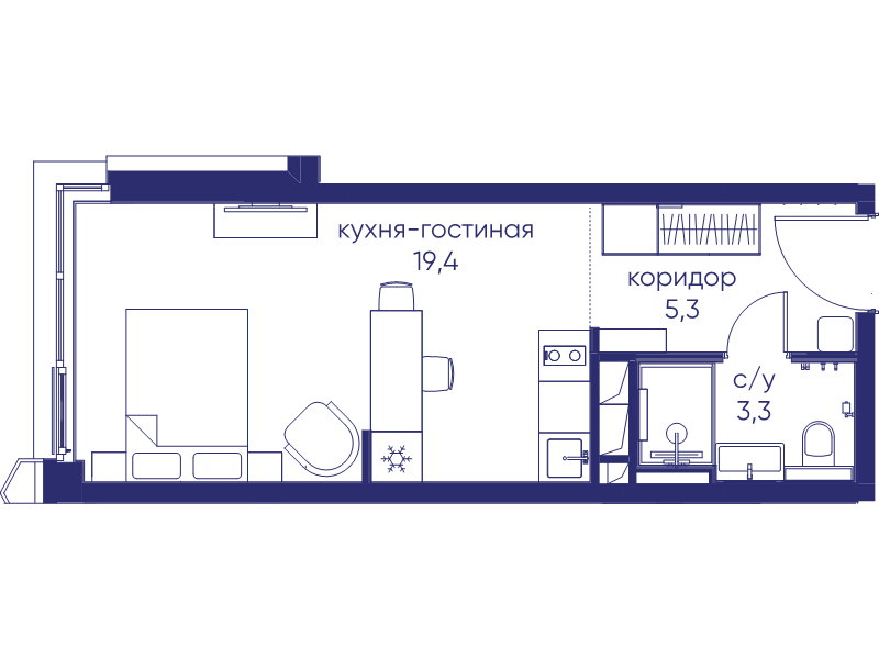 Студия 28 м²
