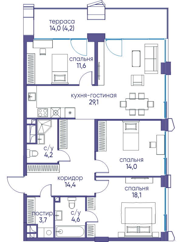 4 ккв (Евро) 103,9 м²