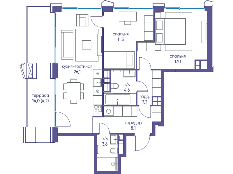 3 ккв (Евро) 78,1 м²