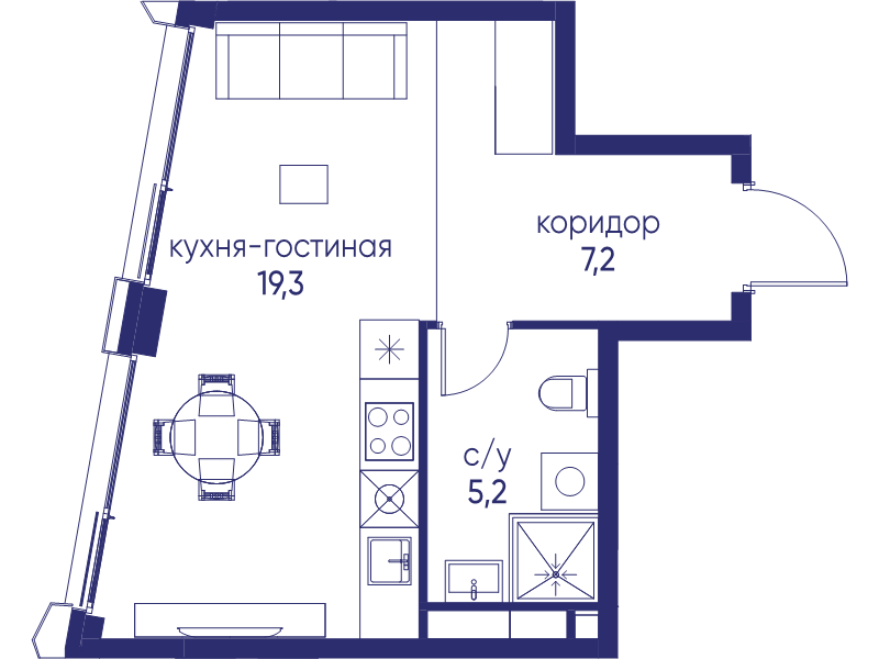 Студия 31,7 м²