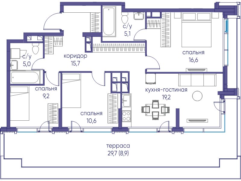 4 ккв (Евро) 92,7 м²