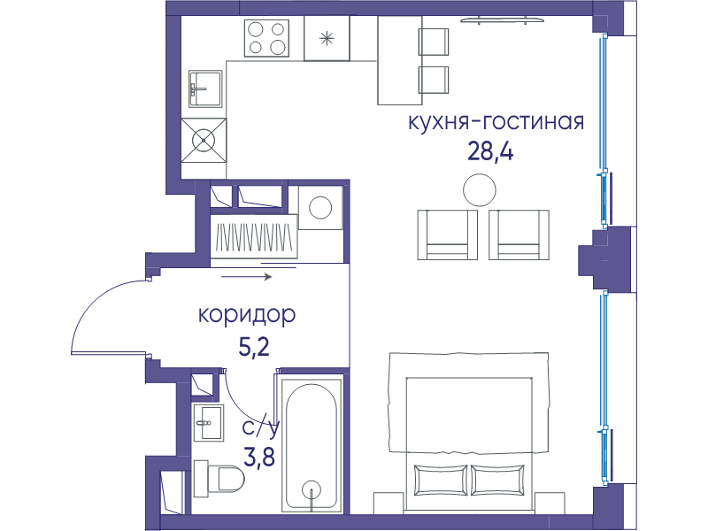 Студия 37,4 м²