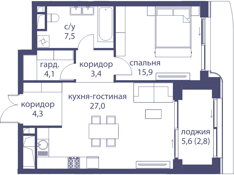 2 ккв (Евро) 65 м²