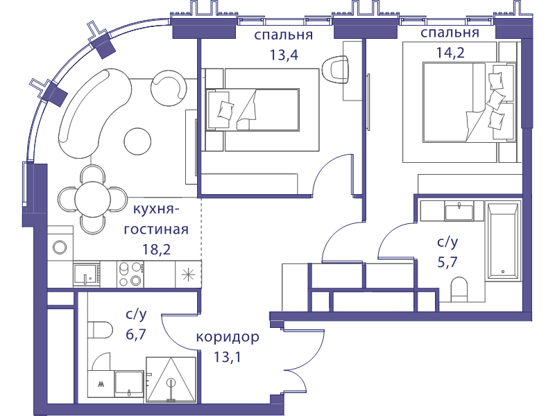 3 ккв (Евро) 71,3 м²