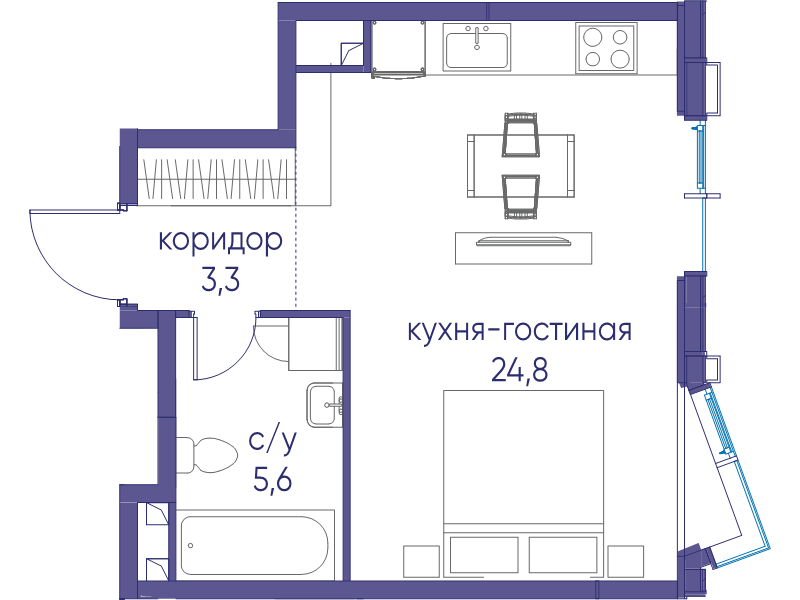 Студия 33,7 м²