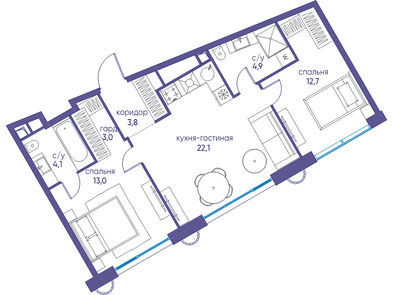 3 ккв (Евро) 63,6 м²