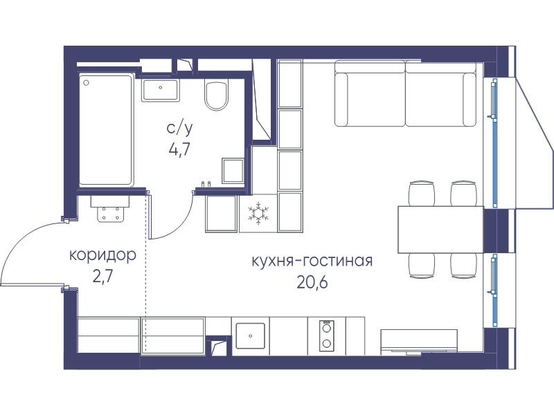 Студия 28 м²