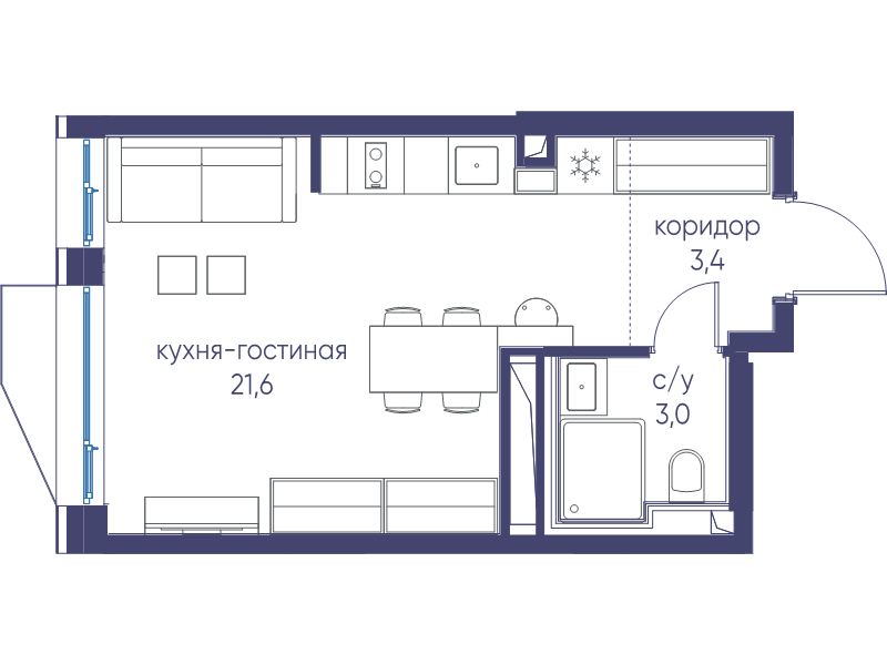 Студия 28 м²