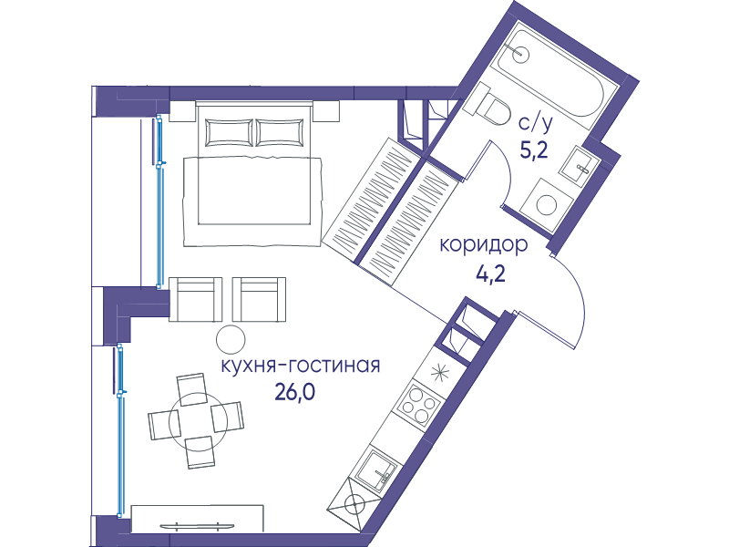 Студия 35,4 м²