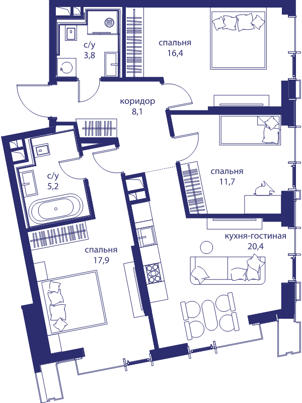 4 ккв (Евро) 83,5 м²