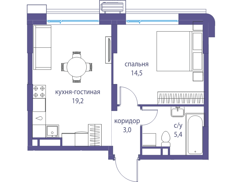 2 ккв (Евро) 42,1 м²