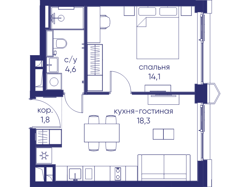 2 ккв (Евро) 38,8 м²