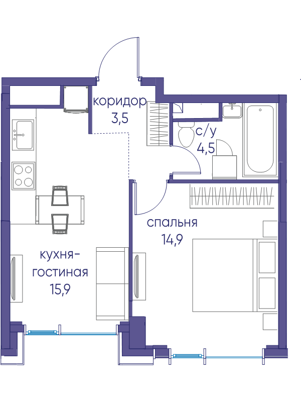 2 ккв (Евро) 38,8 м²