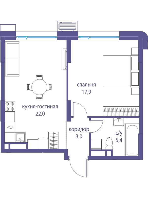 2 ккв (Евро) 48,3 м²