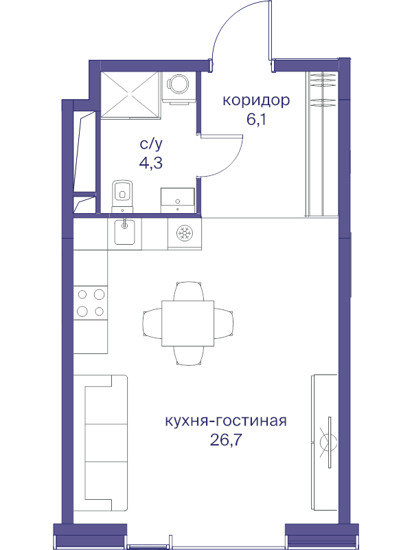 Студия 37,1 м²