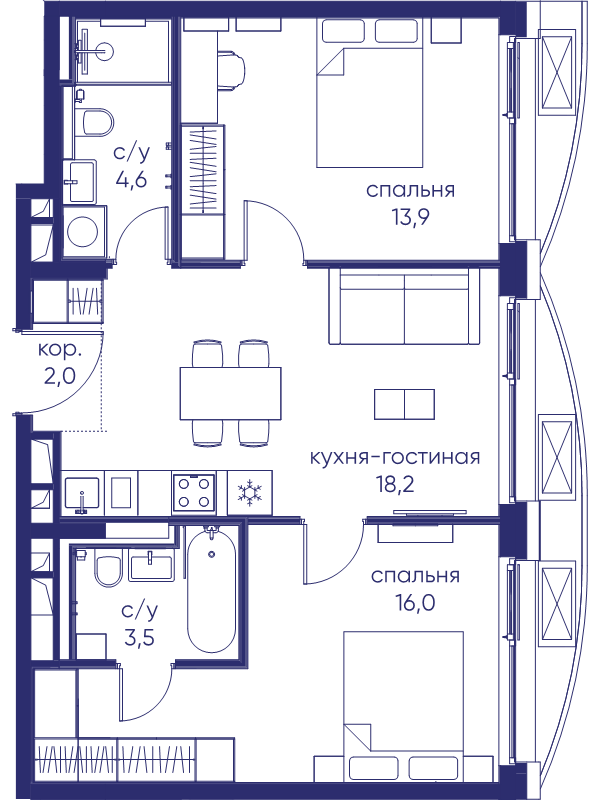 3 ккв (Евро) 58,2 м²