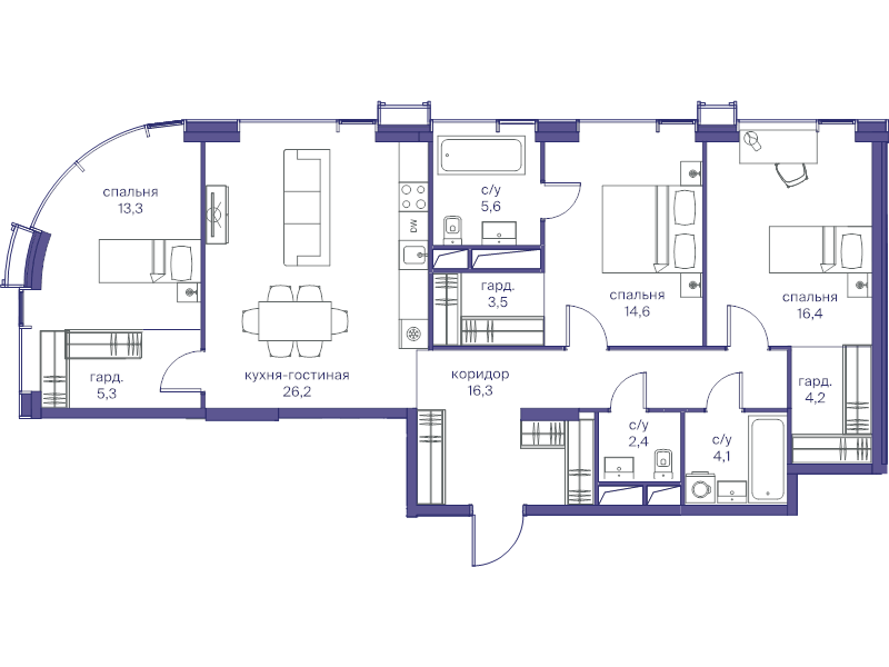 4 ккв (Евро) 111,9 м²