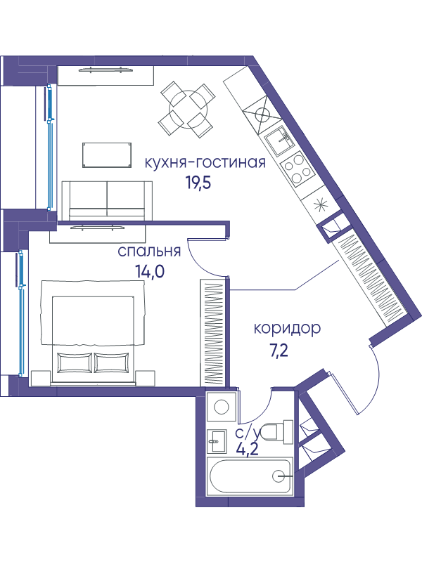 2 ккв (Евро) 44,9 м²