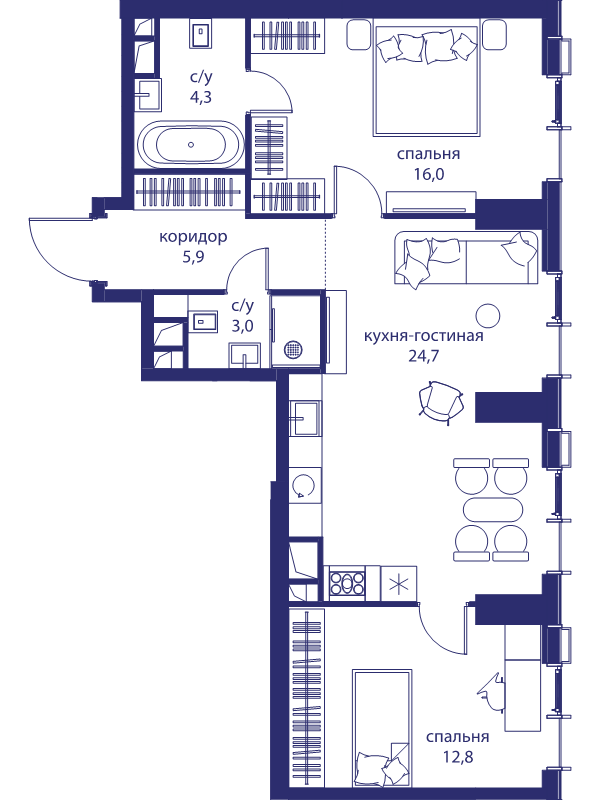 3 ккв (Евро) 66,7 м²