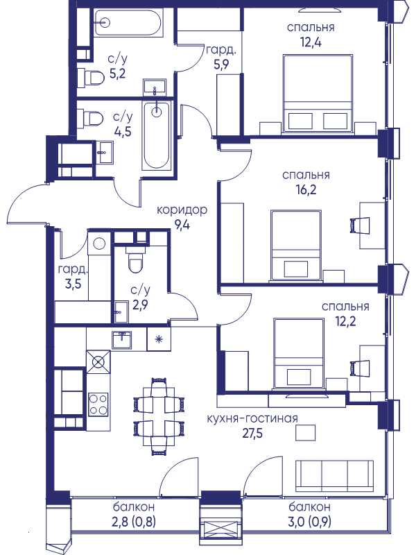 4 ккв (Евро) 101,4 м²