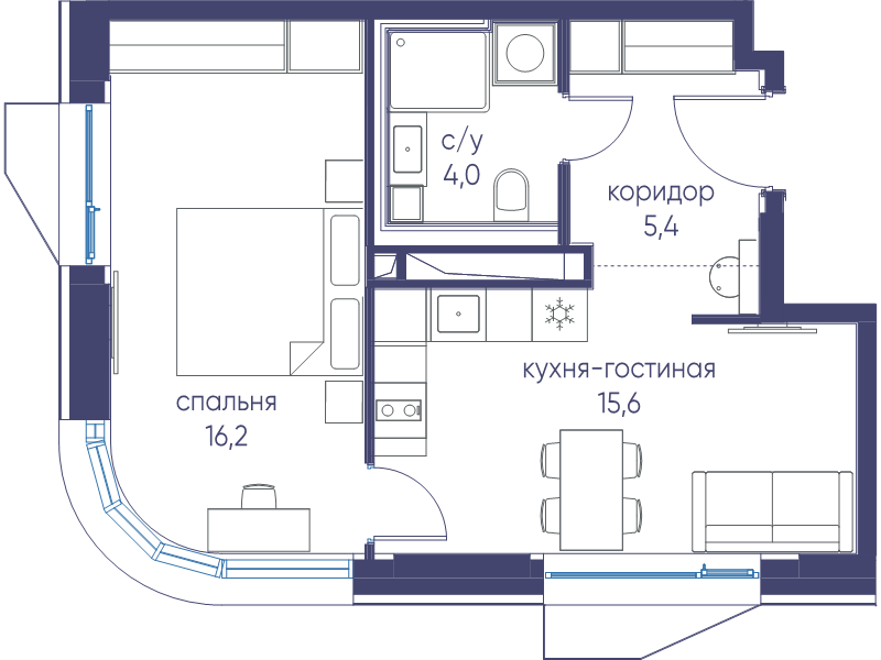 2 ккв (Евро) 41,2 м²
