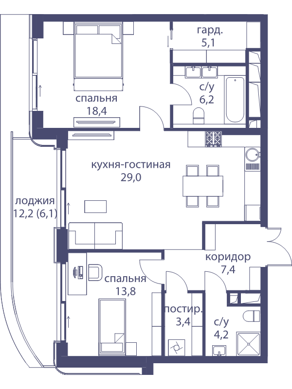 3 ккв (Евро) 93,6 м²