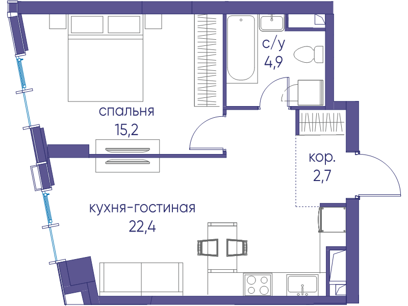 2 ккв (Евро) 45,2 м²
