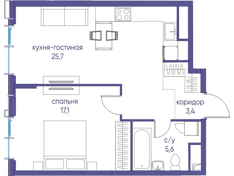 2 ккв (Евро) 51,8 м²