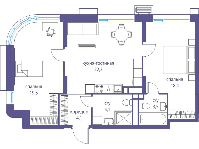 3 ккв (Евро) 72,9 м²