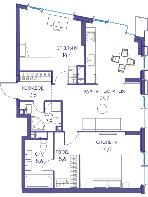 3 ккв (Евро) 74,5 м²