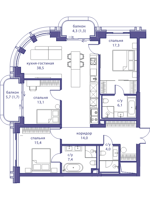 4 ккв (Евро) 118,8 м²