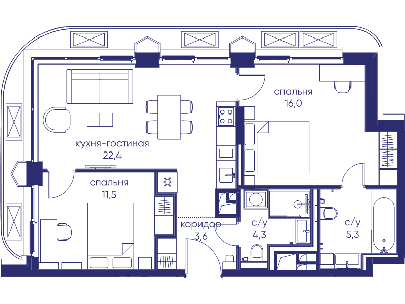 3 ккв (Евро) 63,1 м²