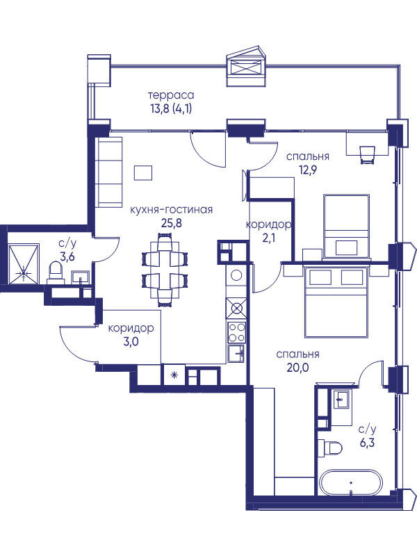 3 ккв (Евро) 77,8 м²