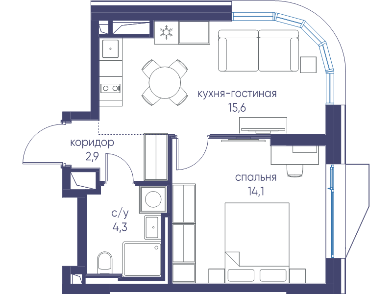 2 ккв (Евро) 36,9 м²