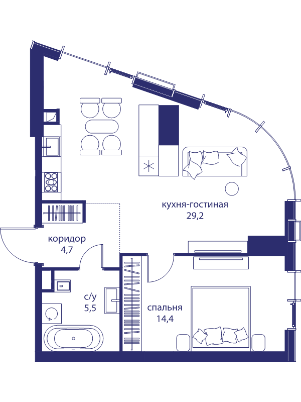 2 ккв (Евро) 53,8 м²
