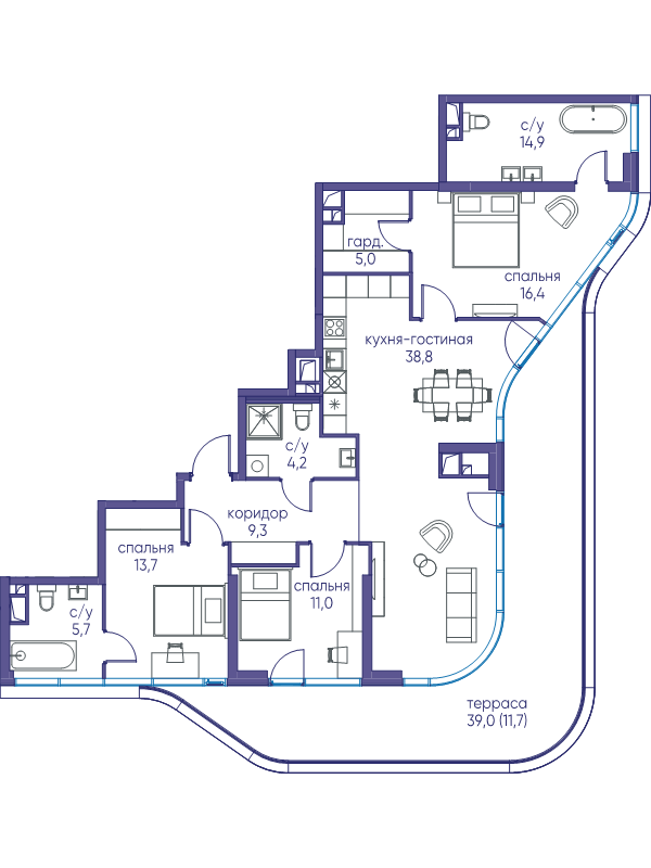 4 ккв (Евро) 126,5 м²