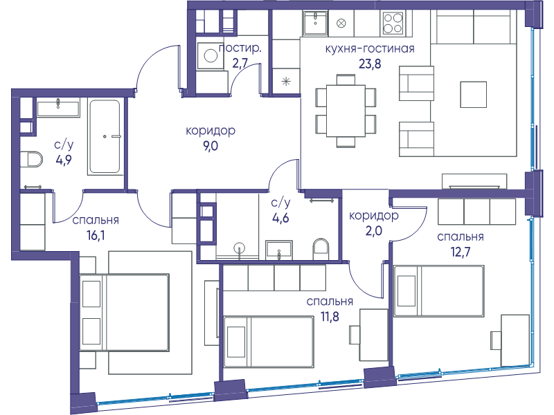 4 ккв (Евро) 87,6 м²
