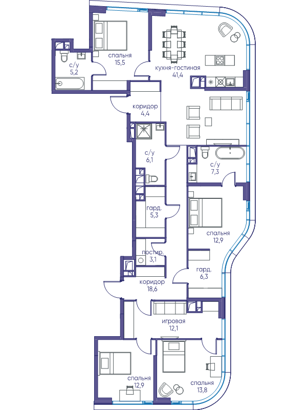 5 ккв (Евро) 164,8 м²