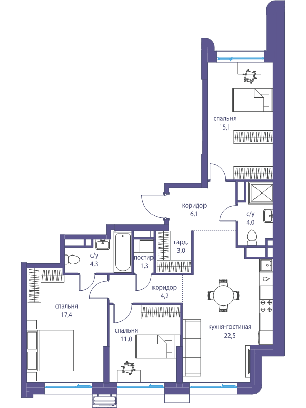 4 ккв (Евро) 87,8 м²