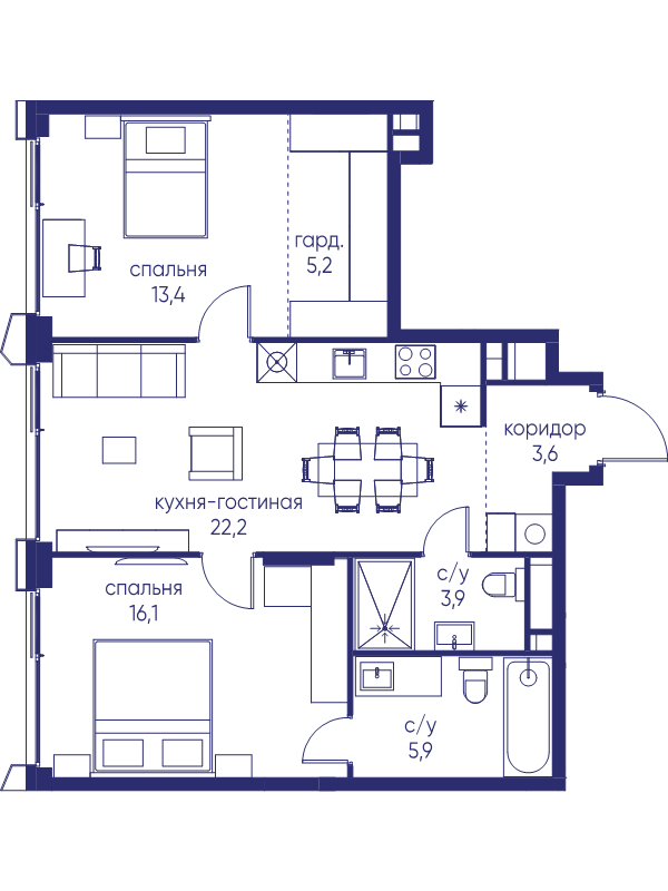 3 ккв (Евро) 70,3 м²